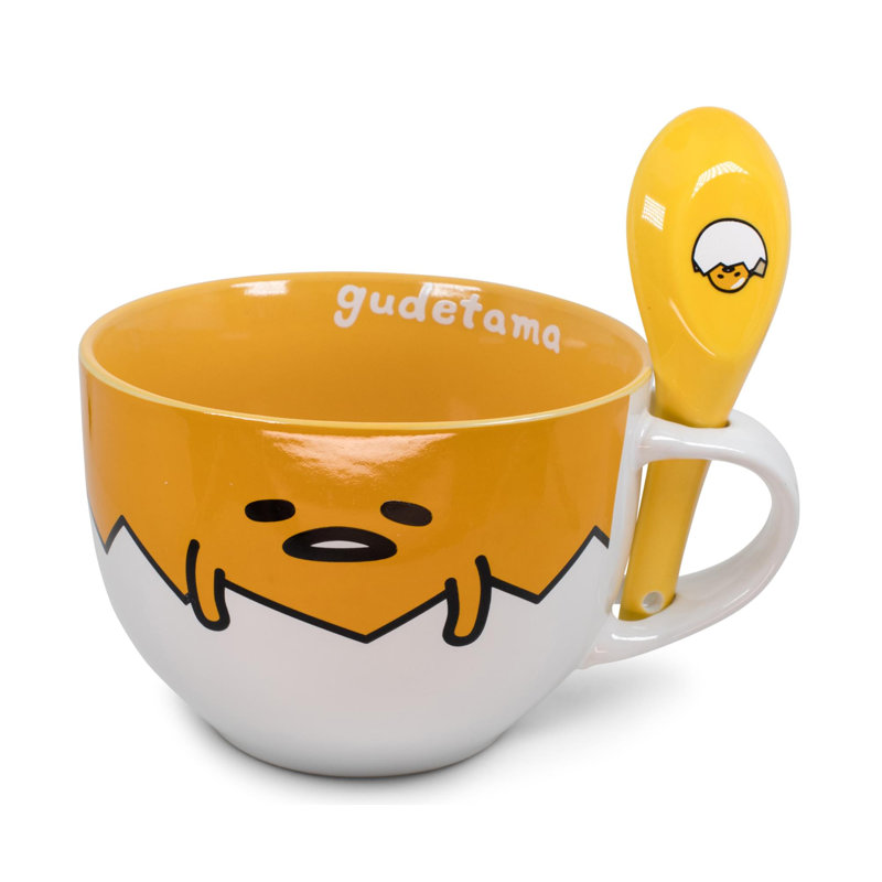 Tasse à soupe en céramique avec cuillère Sanrio Gudetama | Peut contenir 24 onces