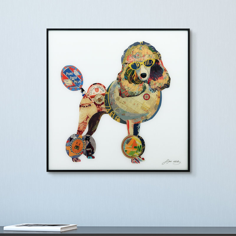 Poodle Collage Reverse Printed Glass Wall Art with Black Frame