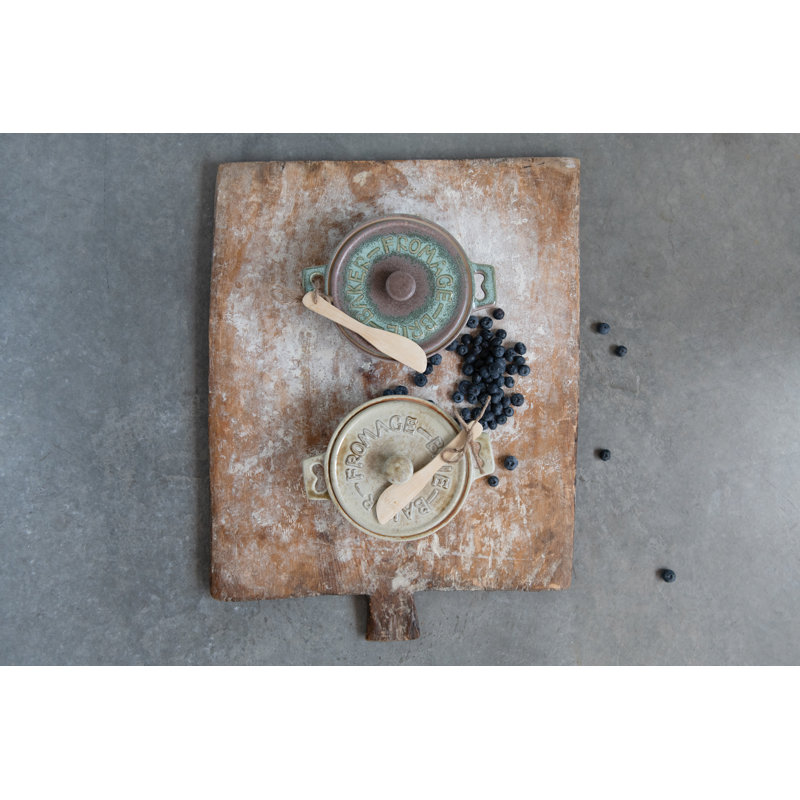 8 oz Creative Co-Op Brie rond en grès avec couvercles