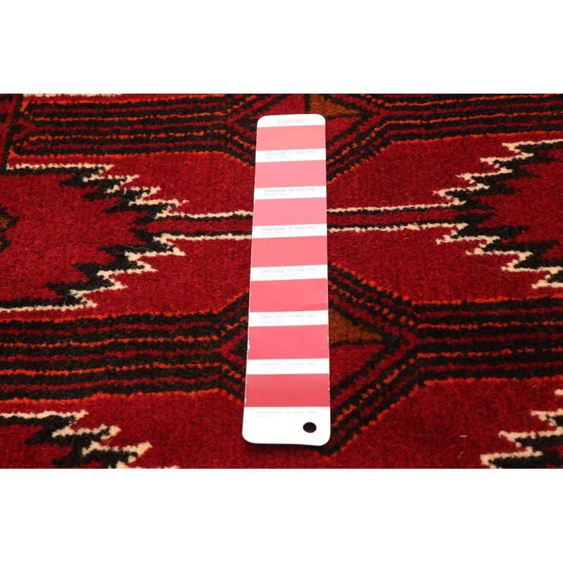 Tapis rouge en laine noué à la main de conception unique 3 pi 7 po x 7 pi 4 po One Age of a Kind Kind