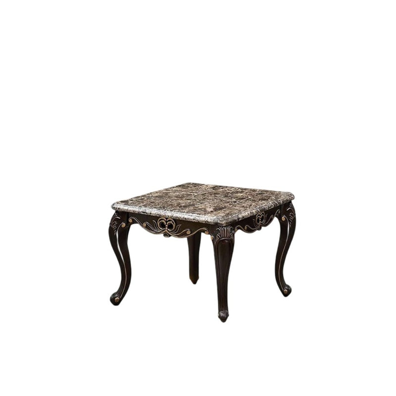 Table de bout transitionnelle en noyer foncé avec plateau en marbre et pieds en cabriole