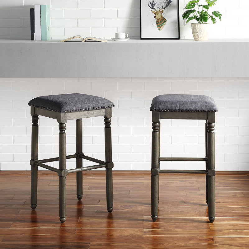Tabourets de bar en bois rembourrés, ensemble de 2, Gris, Tabouret de bar (siège d'une hauteur de 29,25 po)