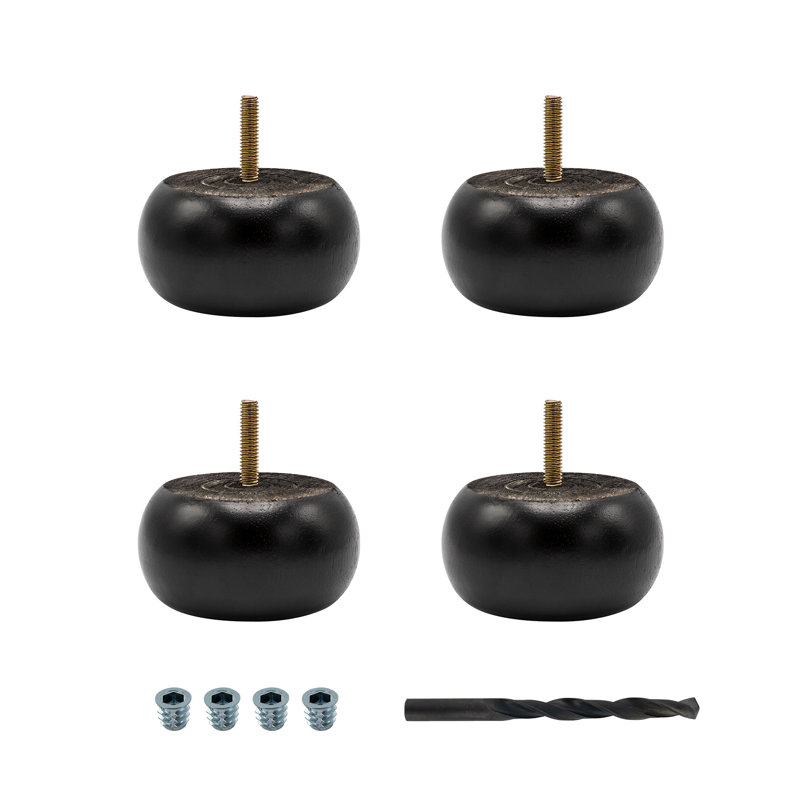 Espresso Solid Hardwood Round Bun Foot Set with Drill Bit