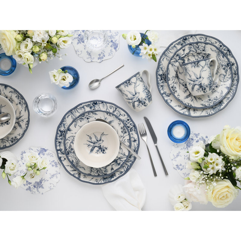 Adelaide Porcelain China Dinnerware Set Piece, Blue/​White