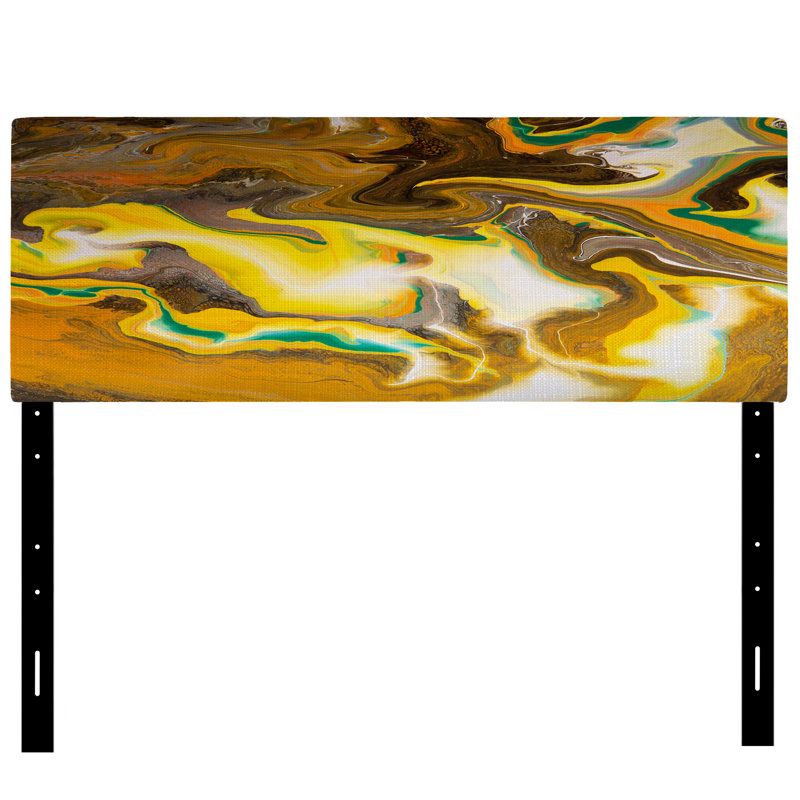 Girtrue Upholstered Headboard, King, Brown/Yellow Abstract