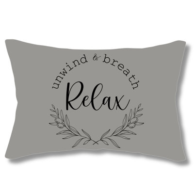 Unwind- Breathe-Relax Pillow With Typography Indoor / Outdoor Lumbar Pillow