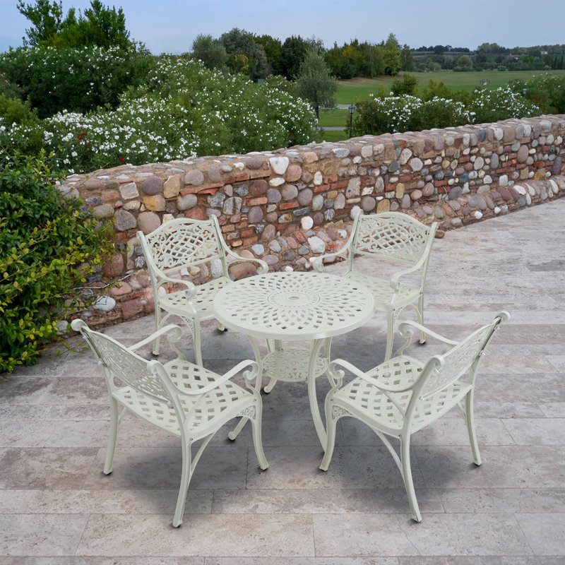 4 - Person Patio Dining Set Umbrella Hole Included Round Table, White