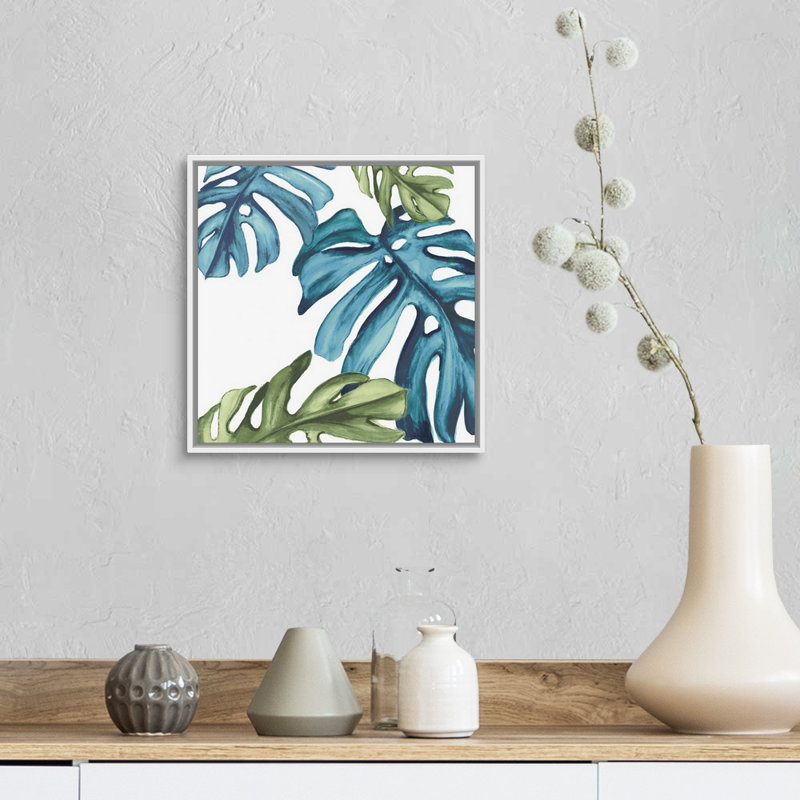 «Palm Leaves I» par Eva Watts - reproduction d'art sur toile, H 14 po x l 14 po x P 1,75 po, Cadre blanc