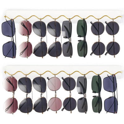 Lot de 2 supports muraux pour lunettes de soleil, en bois, blancs. Rangement moderne pour lunettes, présentoir à bijoux suspendu, idéal pour l'entrée, le salon ou la chambre.