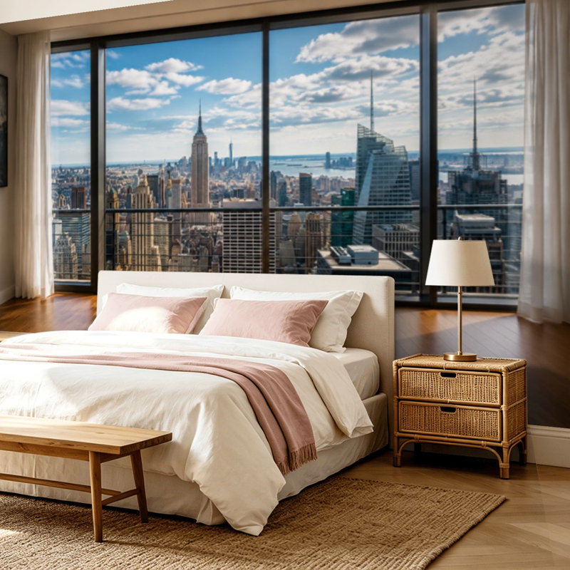 Adhésif mural amovible Peel and Stick View New York City Skyline Buildings from High Rise, 68.88" L x 96" W