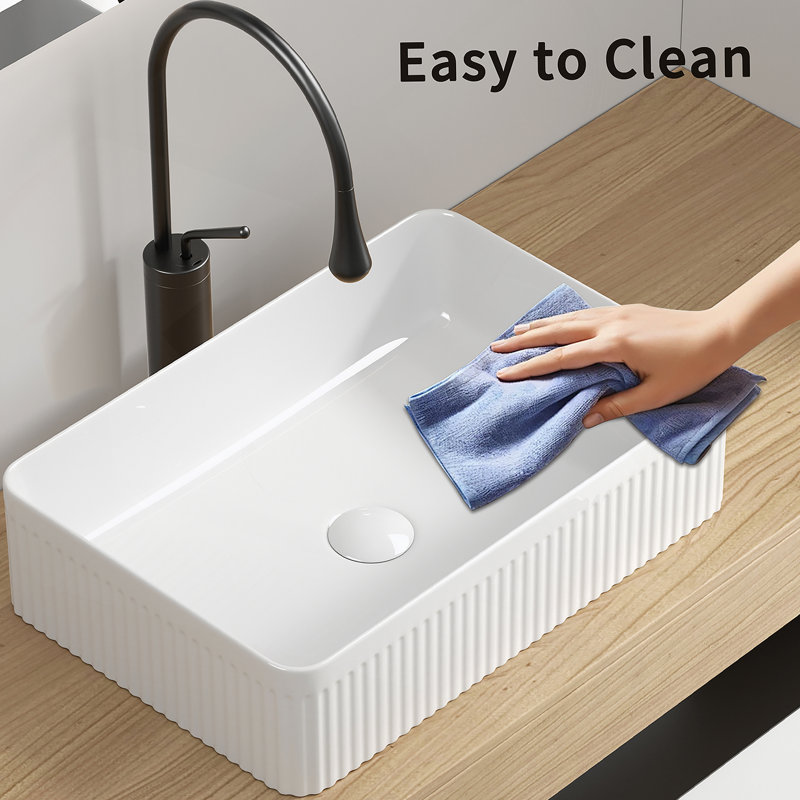 Lavabo vasque rectangulaire au-dessus du comptoir en porcelaine blanche en céramique moderne, Blanc lait