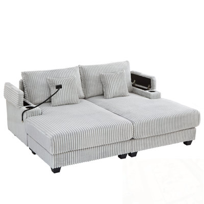 Chaise Lounge with Adjustable Backrest, Cup Holders, Phone Holder and Storage Compartments