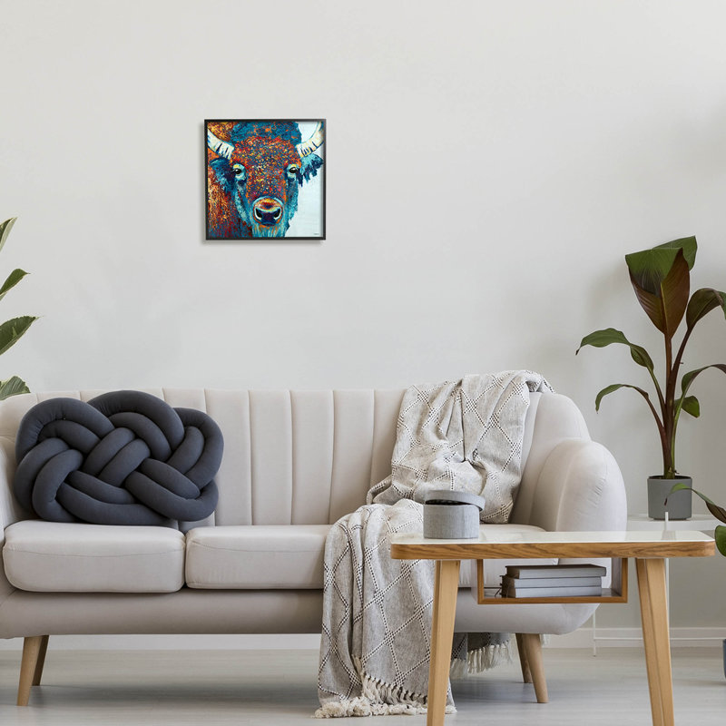 Bison regardant de près la faune, estampe numérique par Jen Seeley, H 12 po x l 12 po x P 1,5 po, Giclée encadrée noir minuit