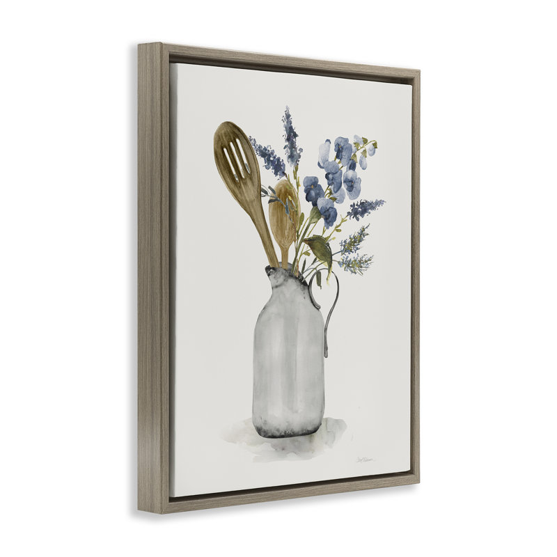 Pichet rétro avec cadre flottant pour ustensiles, design par Carol Robinson, H 21 po x l 17 po