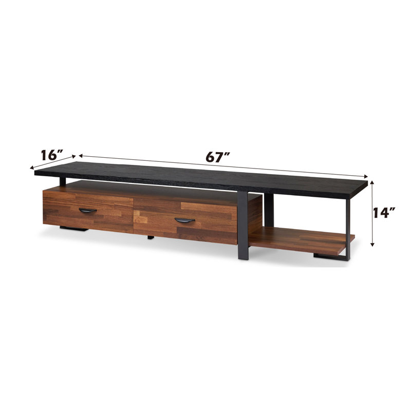 Coalpit Heath Rectangular 2-Drawer TV Stand in Walnut/Black