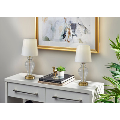 Brass Glass Urn Table Lamp- White Shade 2 Pack