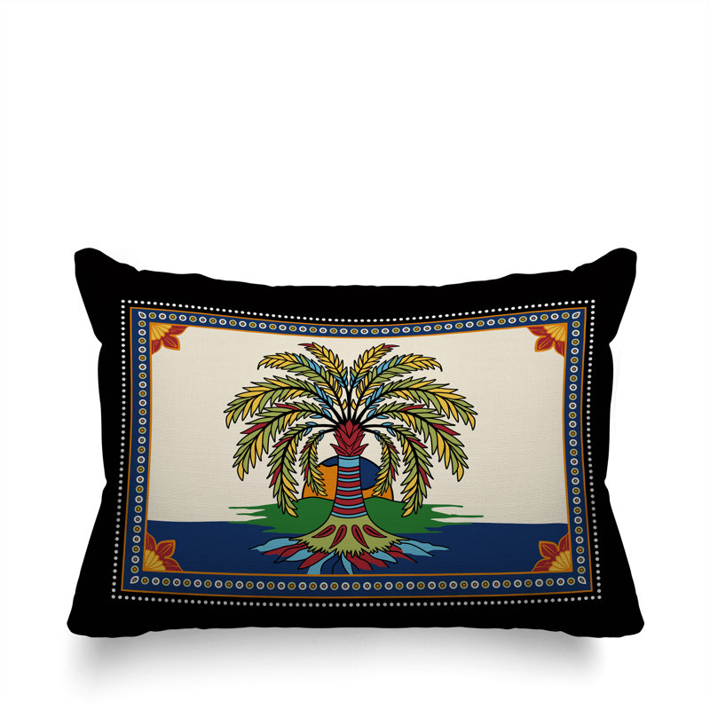 Oreiller rectangulaire réversible intérieur / extérieur Aalia Palm, Rectangle H 14 po x l 20 po