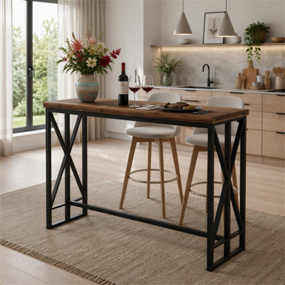 Table de bar rectangulaire 62,6 po, table bistro Farmhouse à hauteur de comptoir avec repose-pieds en métal pour bar