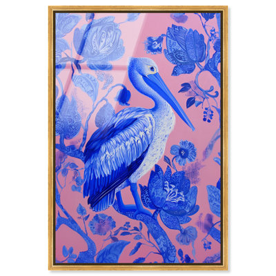"Blue Pelican II", reproduction d'art encadrée sur toile par Art Remedy, cadre doré, 24 x 36