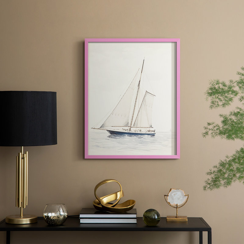 Impression nautique rétro I, reproduction encadrée - bois massif, H 15 po x l 12 po, Rose