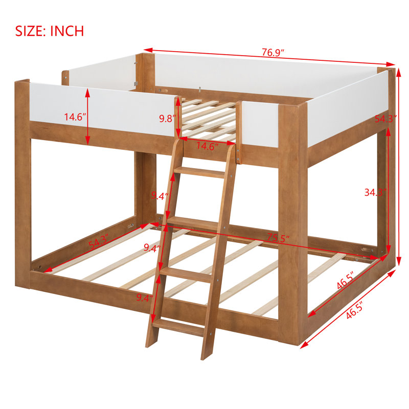 Lit superposé bas moderne à deux tons avec échelle réversible et garde-corps de sécurité, aucun sommier nécessaire, Walnut