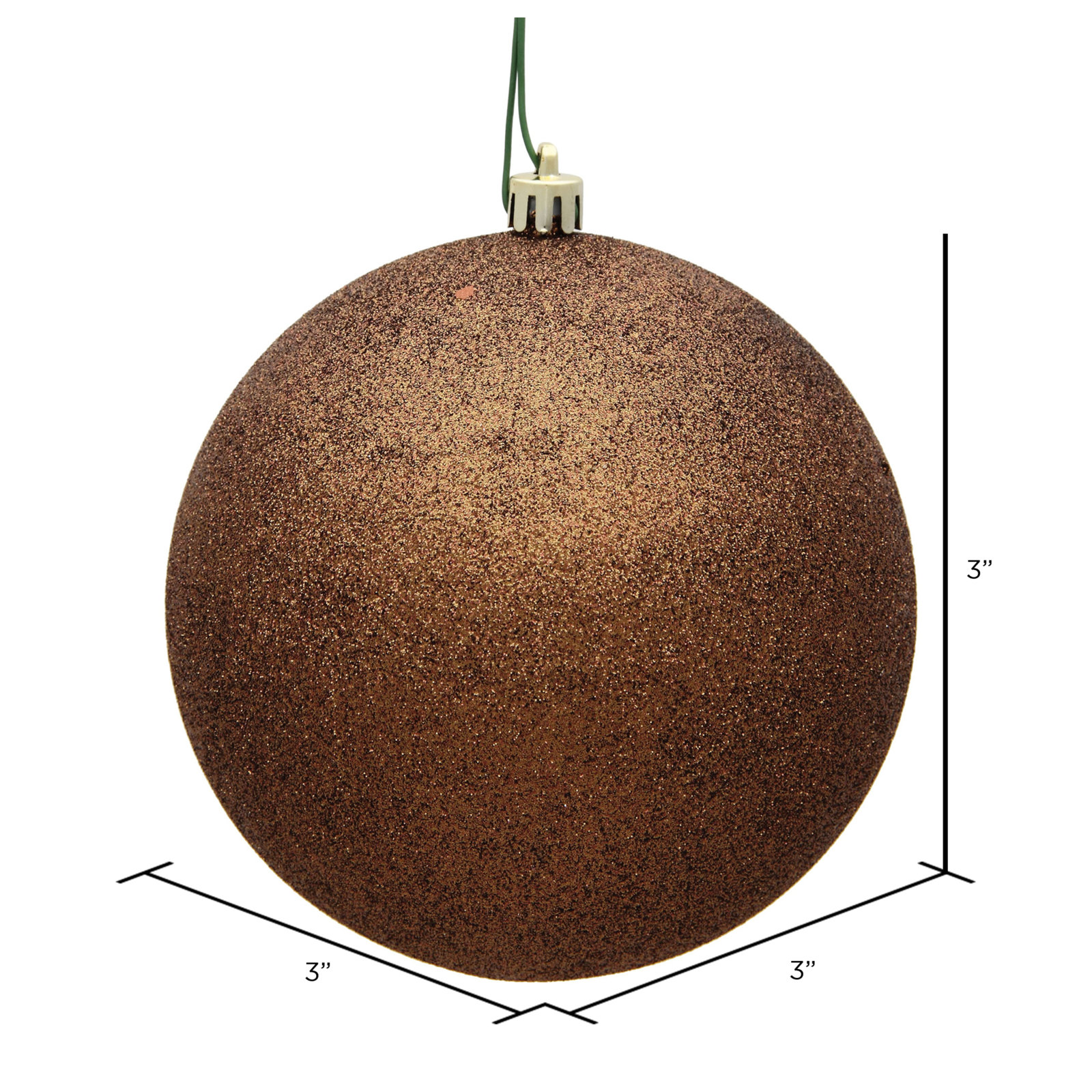 Holiday Décor Ball Ornament, 3" H x 3" W x 3" D, Mocha Glitter