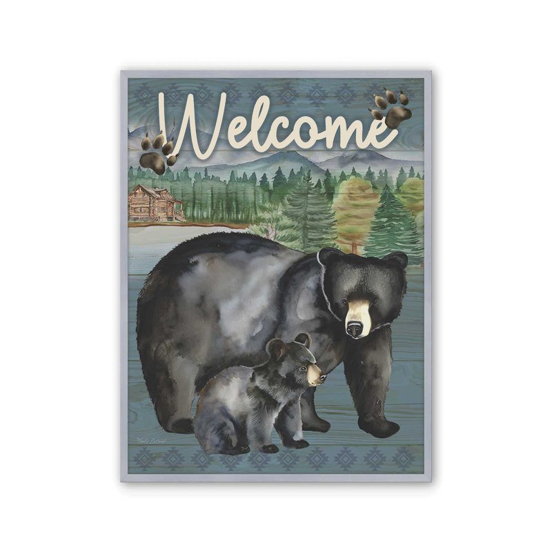 «Black Bears Welcome» par Nicole DeCamp, reproduction d'art, L 30 x H 40, Argent, Framed Print