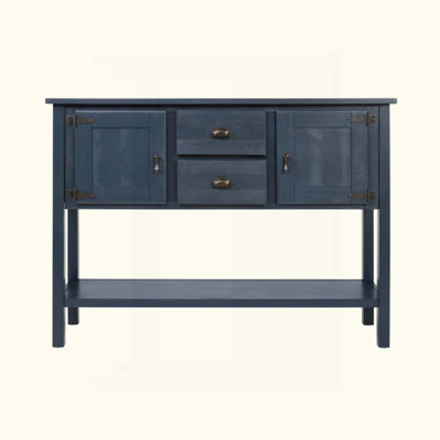 Solid Wood Sideboard Console Table With 2 Drawers And Cabinets And Bottom Shelf, Retro Style Storage Dining Buffet Server Cabinet For Living Room Kitchen Dining Room