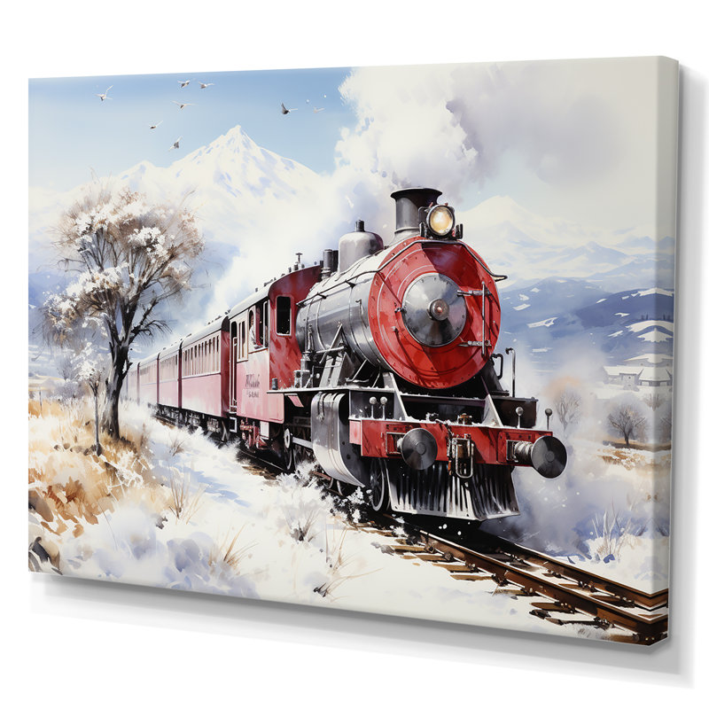 Rouge et blanc, magnifique train de campagne - train, art mural, Toile tendue, H 30 po x l 40 po x P 1,5 po