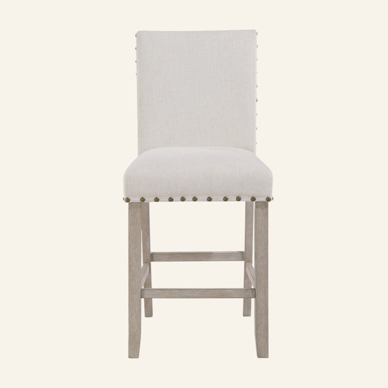 Transitional White Fabric Accent Chair Dining Chair with Nailhead Trim | Easy Care (Mild Solvent Clean) Armless, Natural