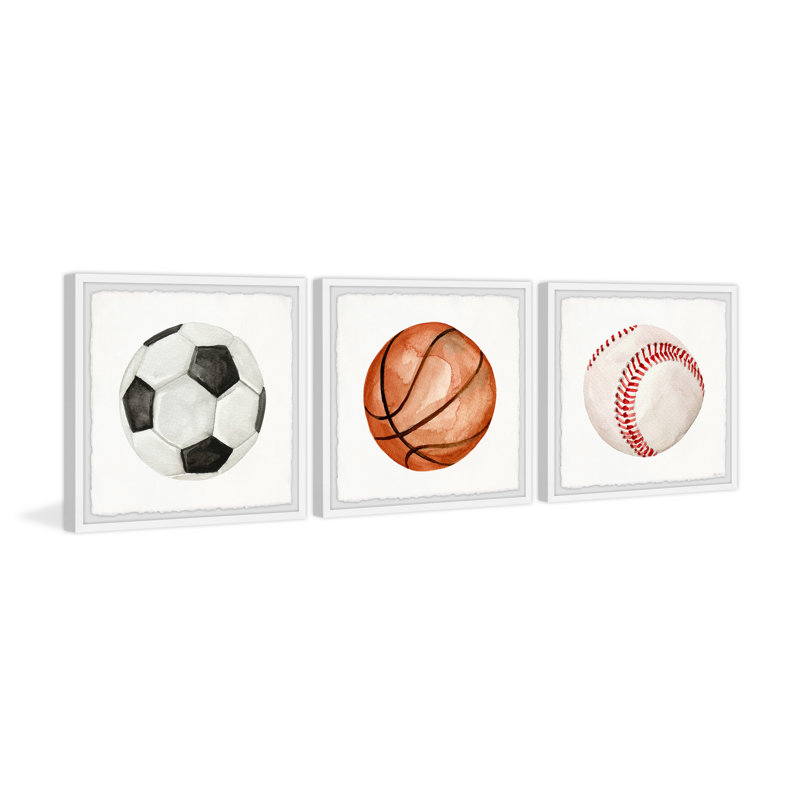 Let's Play Ball Triptych, ensemble de 3 pièces, reproduction encadrée, H 18 po x l 36 po x 1,5 po