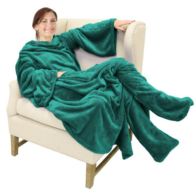 Wearable Fleece Blanket with Sleeves & Foot pockets for Men Women, Plush Wrap Sleeved Throw Blanket