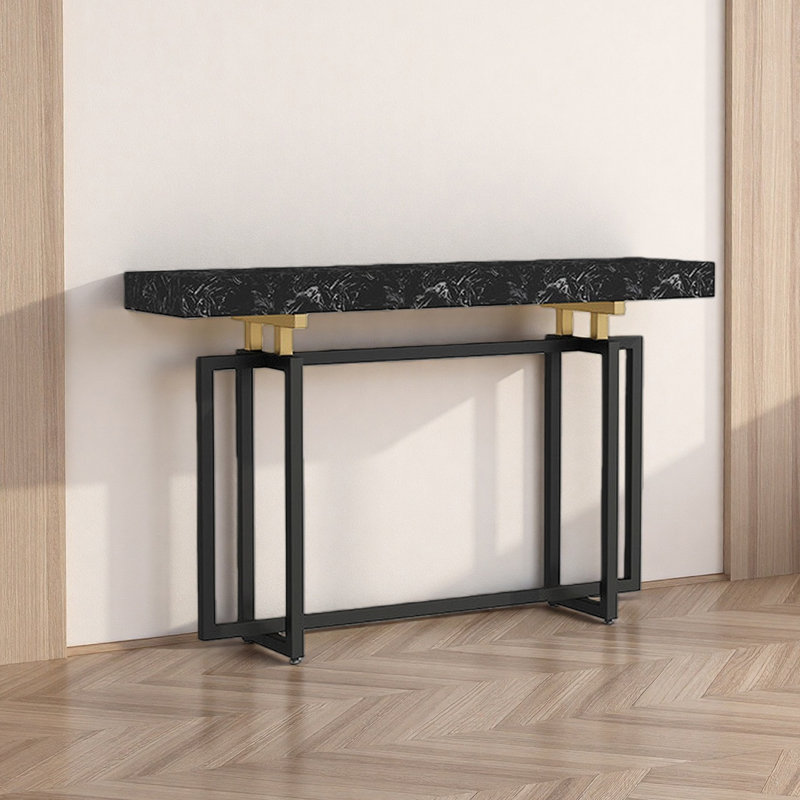 Console moderne en métal effet marbre, Noir, H 31,5 po x l 59,06 po x P 11,81 po, Noir et or