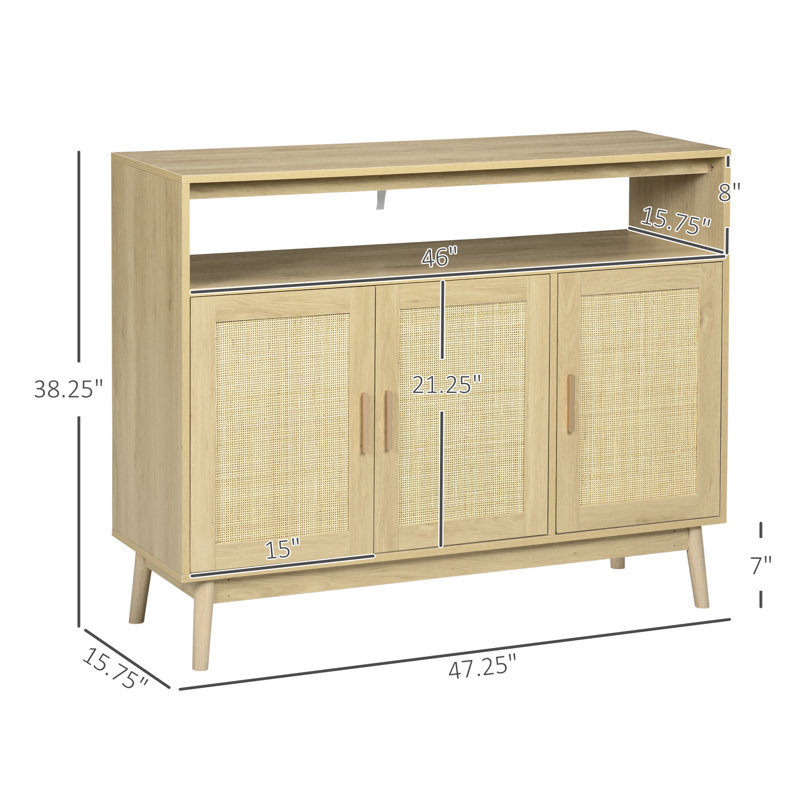 Natural Light Wood Boho Sideboard with Rattan Doors