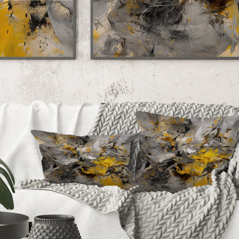 Mustard Yellow And Vivid Gray III -  Printed Pillow, 18"H x 18"W, Square
