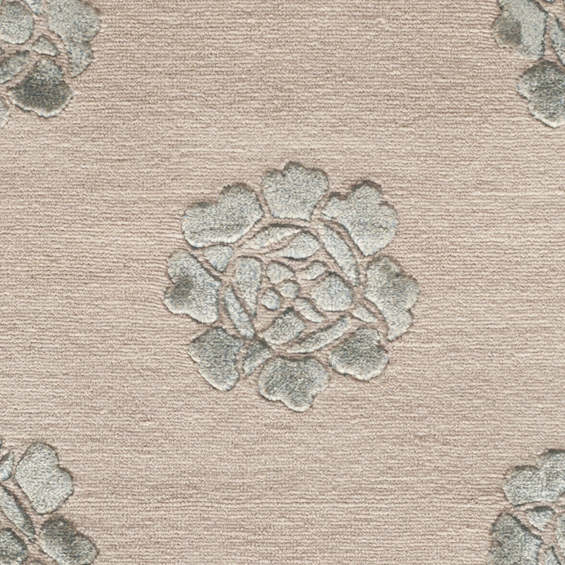 Tapis floral en laine / soie noué à la main gris clair / bleu sarcelle, Rectangle 8 pi 6 po x 11 pi 6 po