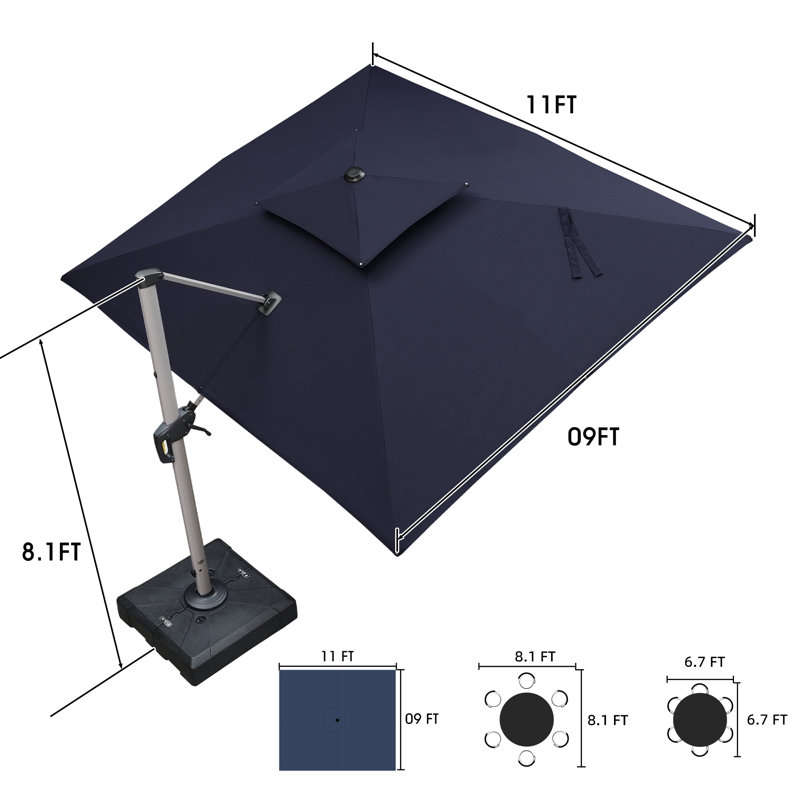 Parasol rectangulaire en porte-à-faux 9 pi x 11 pi Gardette, bleu marine, Bleu marine, 9 pi x 12 pi