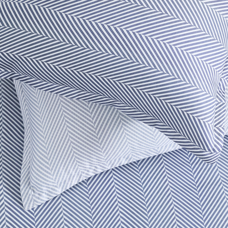 4-Piece Leze Linen Bedding Set, Full, Blue/White Chevron