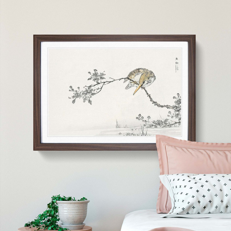 Pied Kingfisher by Numata Kashu - Picture Frame Painting Print, Walnut Framed, 62cm H x 87cm W x 2cm D