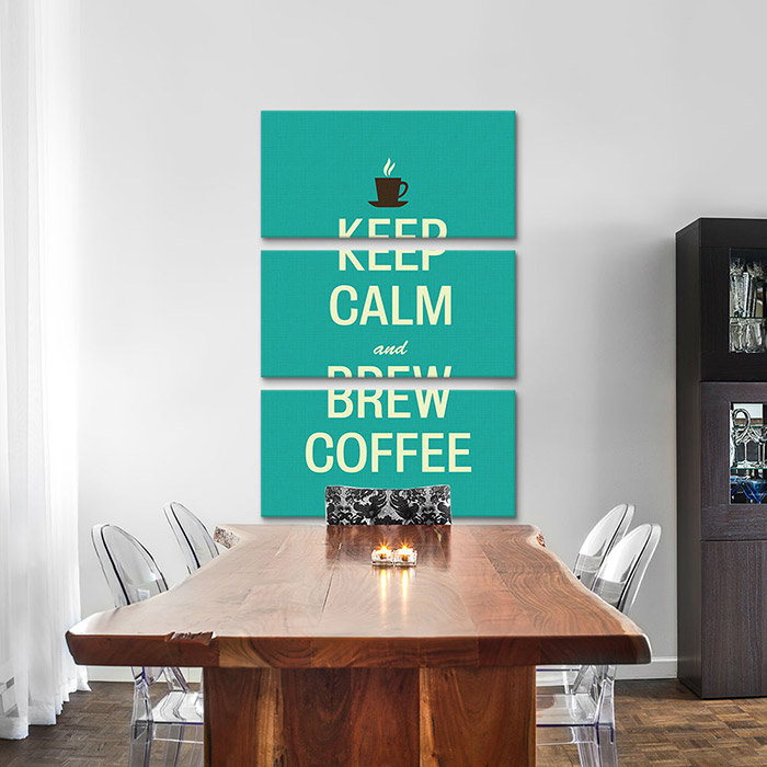 «Kitchen Keep Calm and Brew Coffee», art textuel sur toile, H 26 po x l 18 po x P 1,5 po, Pas de tapis, Toile tendue