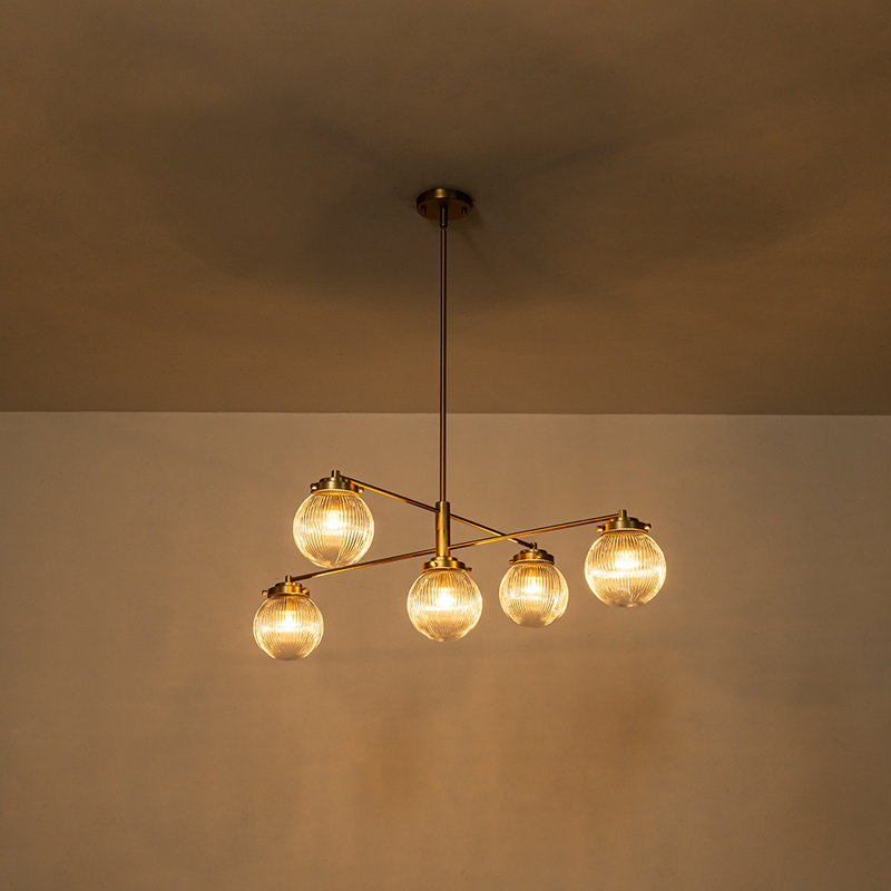 5-Light Ribbed Glass Modern Linear Chandelier