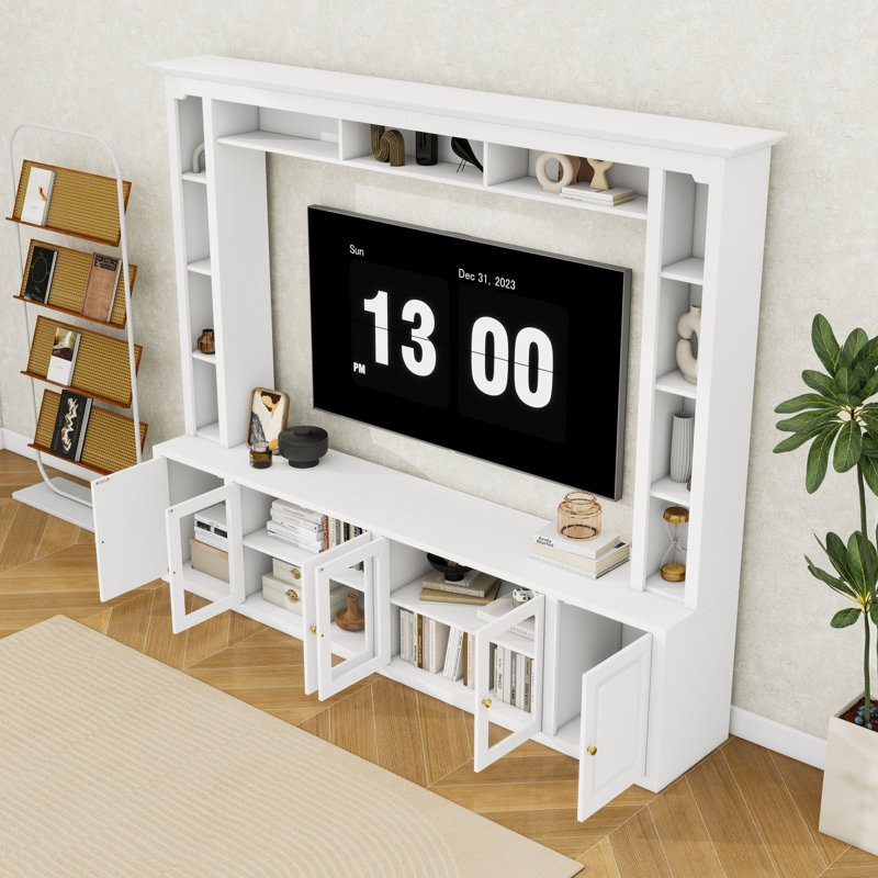 4-Piece Entertainment Center Wall Unit with Bookshelves and Cabinets, TV Stand for TVs Up to 80", White