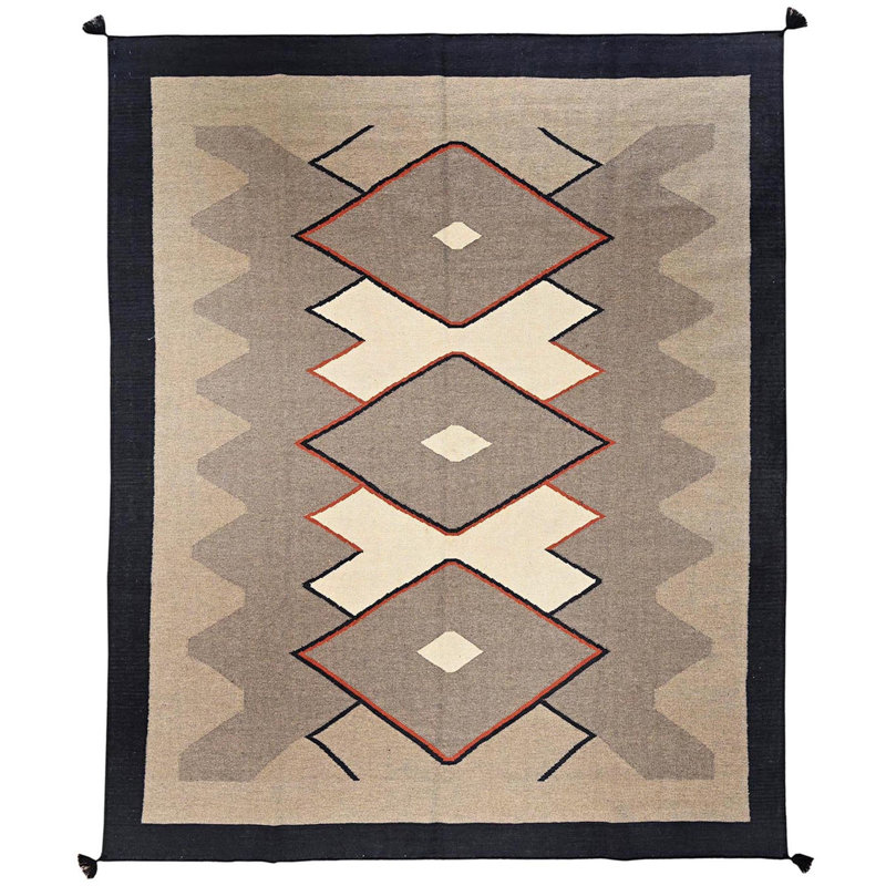 Tapis oriental brun kaki 8 pi x 9 pi 9 po, motif géométrique tissé à la main, tissé à la main, 100% laine