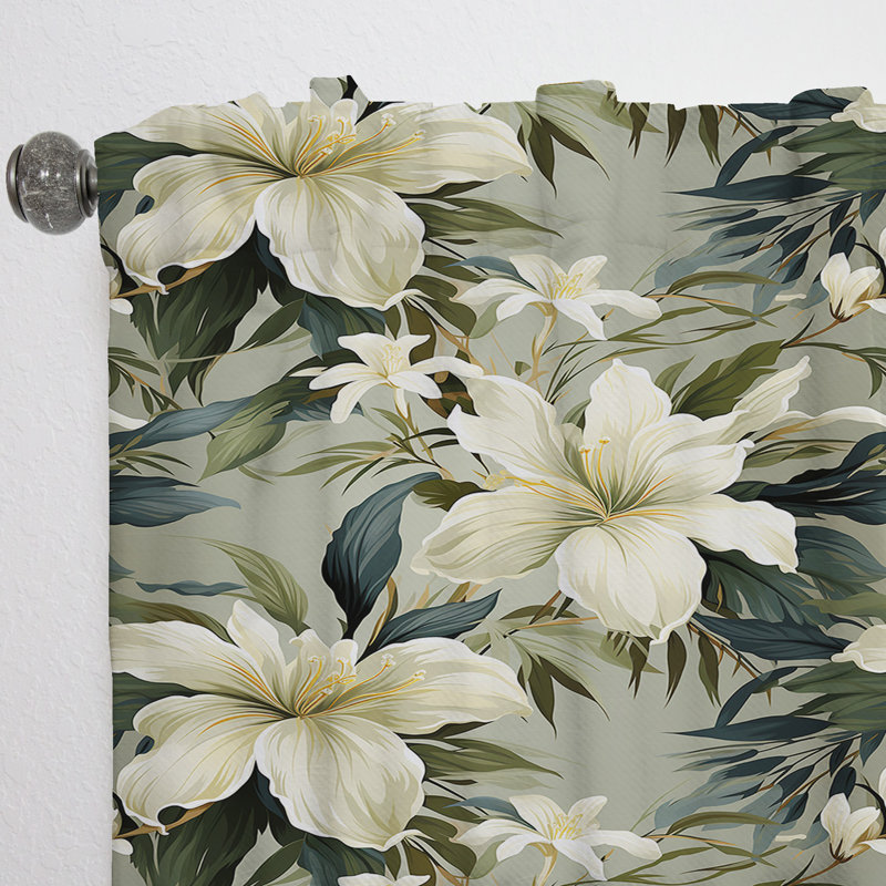 Neutral Zen Tropical Pattern - Floral Curtain - Velvet Room Darkening - 1 panel, 52" W x 84" L