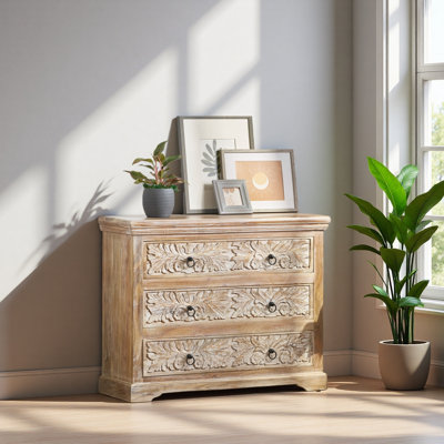 Commode de rangement 3 tiroirs en bois d'acacia de 40 po de largeur