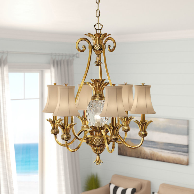 Plantation 7-Light Pineapple Chandelier, Burnished Brass