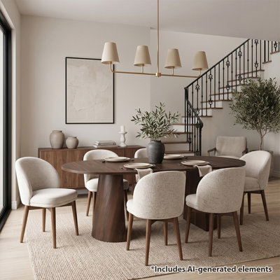 Modern 47"–83" Extendable Pedestal Dining Set With Curved Upholstered Chairs