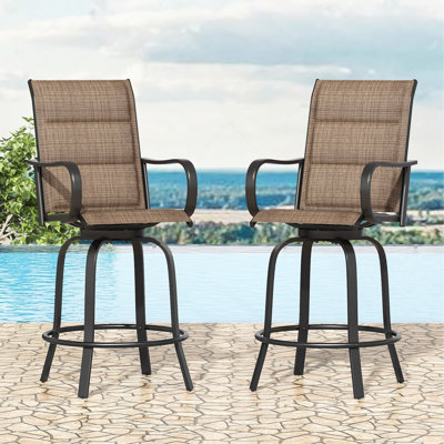 Ensemble de 2 tabourets de bar pivotants, tabourets de bar extérieurs en tissu textilène rembourré, chaises de bar toutes saisons pour l'extérieur, grand fauteuil de patio pivotant ergonomique pour balcon, bord de piscine