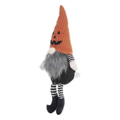 8.3X4.7X23.5" Fabric Sitting Gnome With Orange Knit Hat, For Halloween Decor