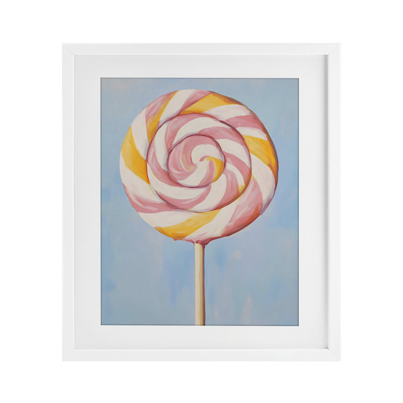Lollipop with Pink & Orange Swirl Framed Print Under Glass, design by The Prints Vibe, 16 x 13